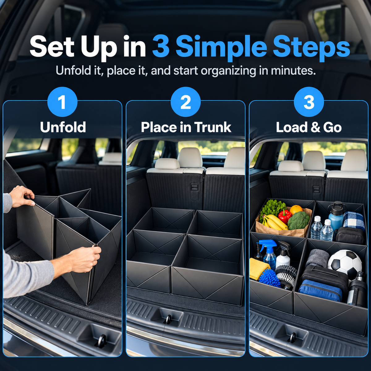 🚗 TrunkMaster™ 2-in-1 Foldable Trunk Organizer & Cargo Mat