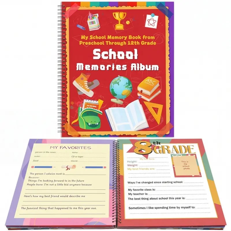 🔥HOT SALE🔥📚❤️School Memory Book - Preschool to 12th Grade Keepsake Album for Cherished School Photos & Childhood Memories