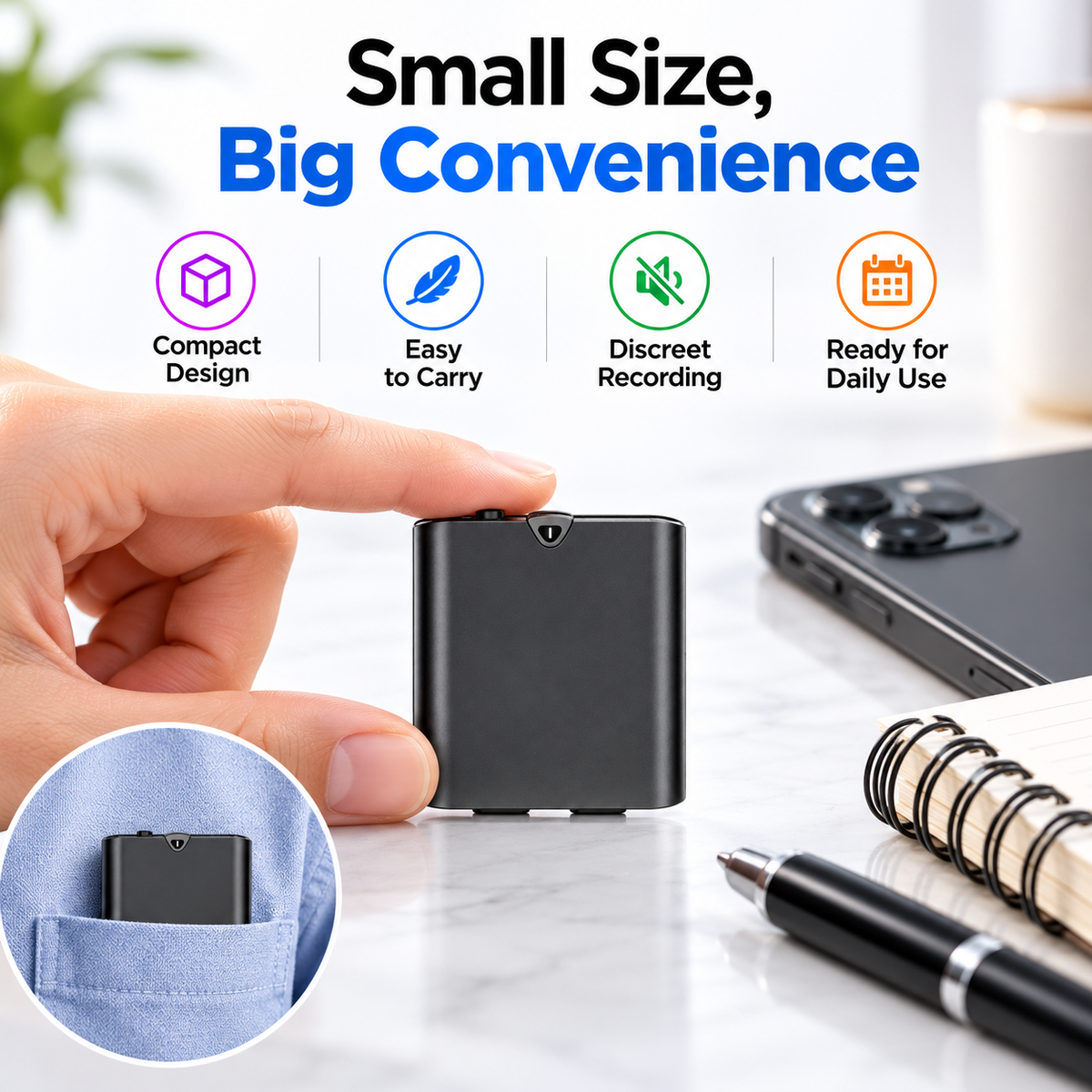 🎉 Mini Magnetic Voice Recorder One-Touch Recording