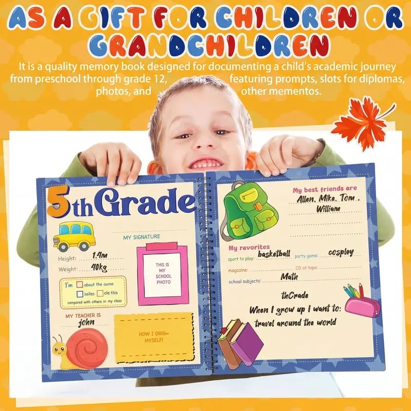 🔥HOT SALE🔥📚❤️School Memory Book - Preschool to 12th Grade Keepsake Album for Cherished School Photos & Childhood Memories