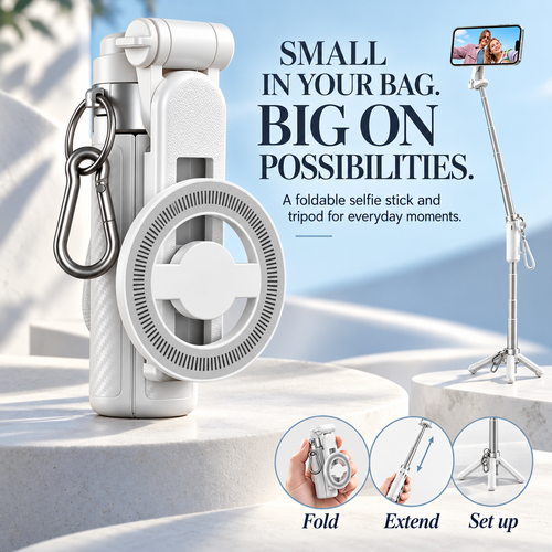 📸 Zoomable Magnetic Palm Grip | Selfie Stick & Tripod