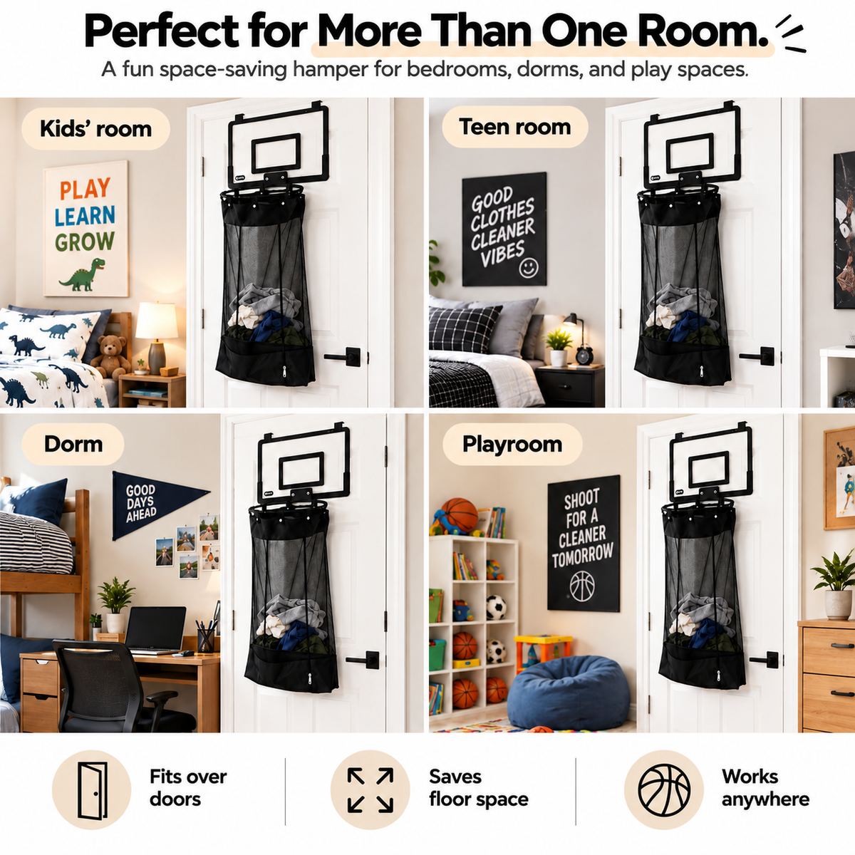 🔥 HOT SALE | LaundryHoop™ Basketball Laundry Hamper – Fun Door-Mounted Clothes Basket to Keep Rooms Clean & Organized