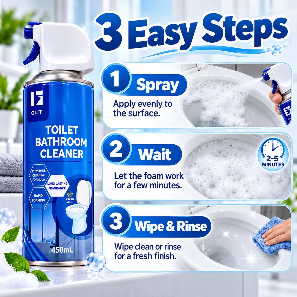 🚿 FoamBlitz™ Toilet & Bathroom Cleaner – Powerful Foaming Spray for Deep Cleaning & Freshness