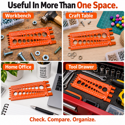 Screw & Nut Size Checker Gauge, Inch & Metric Bolt Measuring Tool, Thread Size Identification Ruler for Screws, Nuts, Bolts & Holes, Compact Workshop Reference Tool