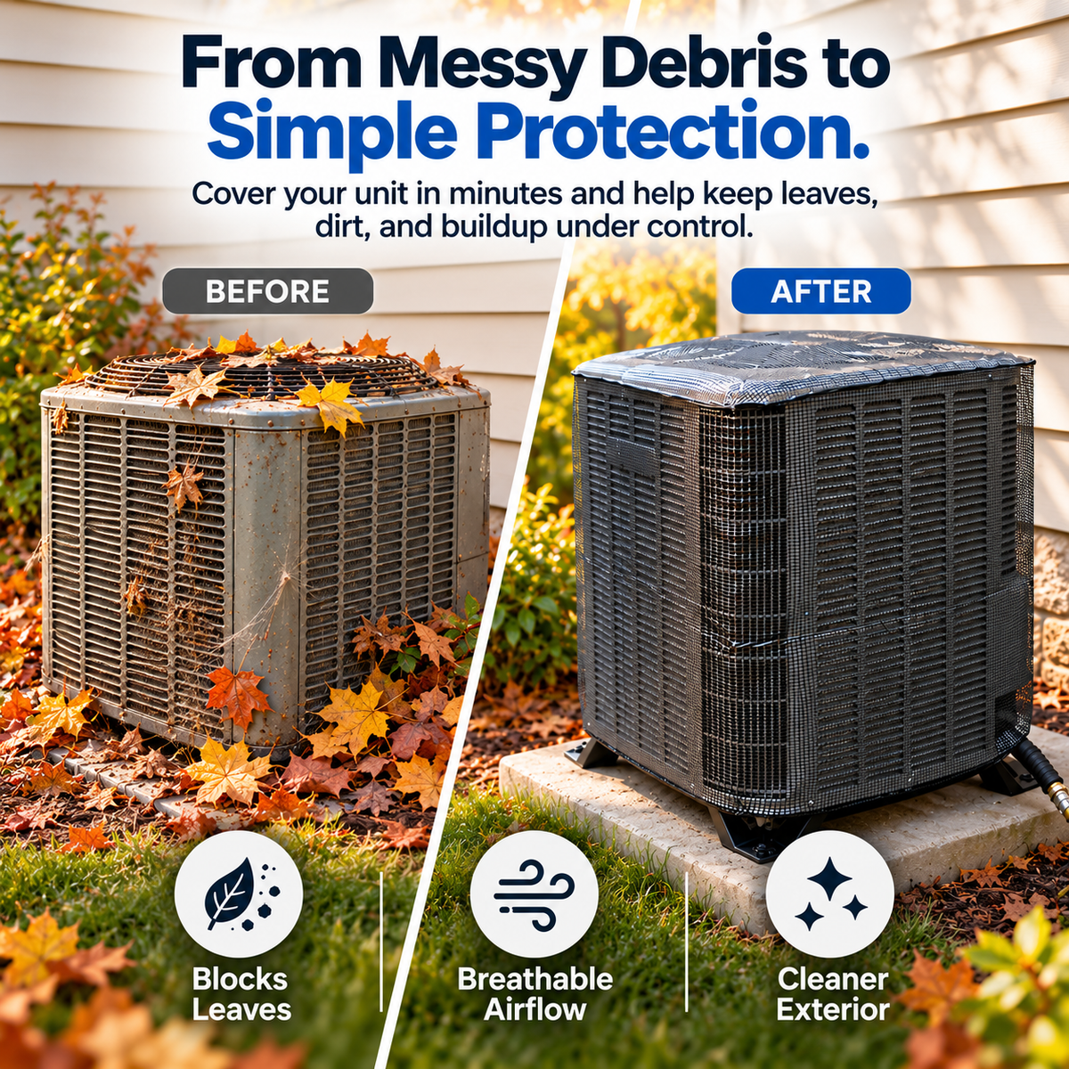 🛡️ AC ShieldPro™ Outdoor Unit Cover Protect Your AC. Keep Airflow Free.