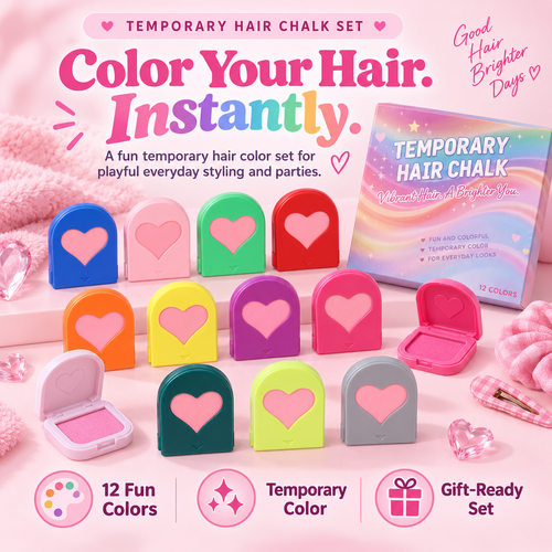 🌈 ColorPop™ Temporary Hair Chalk Set – 12-Color Instant Hair Transformation Kit