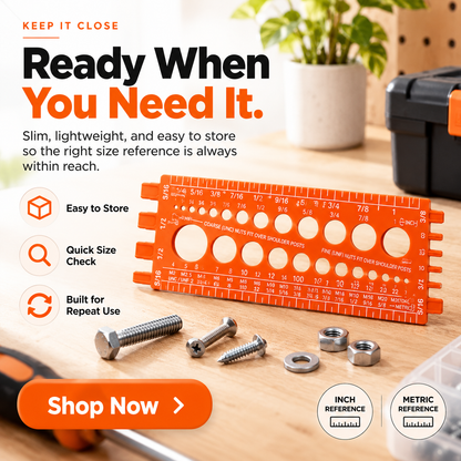 Screw & Nut Size Checker Gauge, Inch & Metric Bolt Measuring Tool, Thread Size Identification Ruler for Screws, Nuts, Bolts & Holes, Compact Workshop Reference Tool