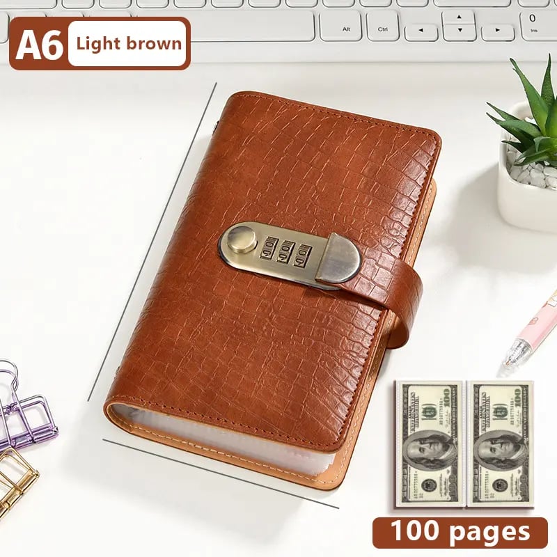 Lockable A6 Budget Binder with 3-Digit Combination Lock – PU Leather Money Saving Organizer & Secret Journal
