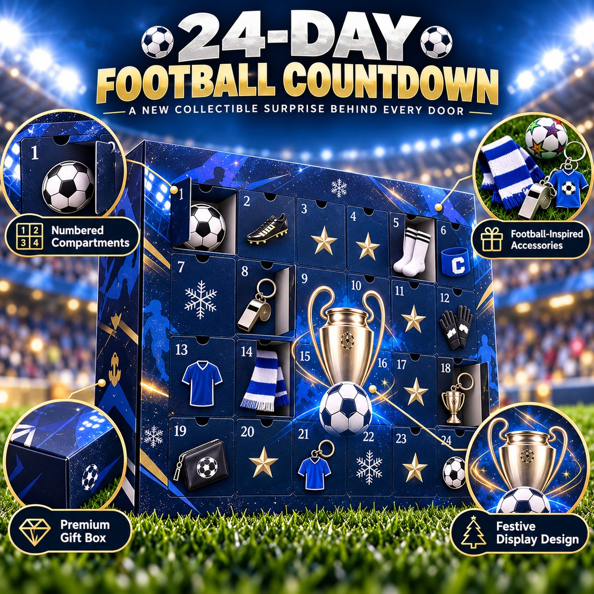 🏆 GoalRush™ Football Advent Calendar – Christmas Soccer Countdown Gift Box for Fans