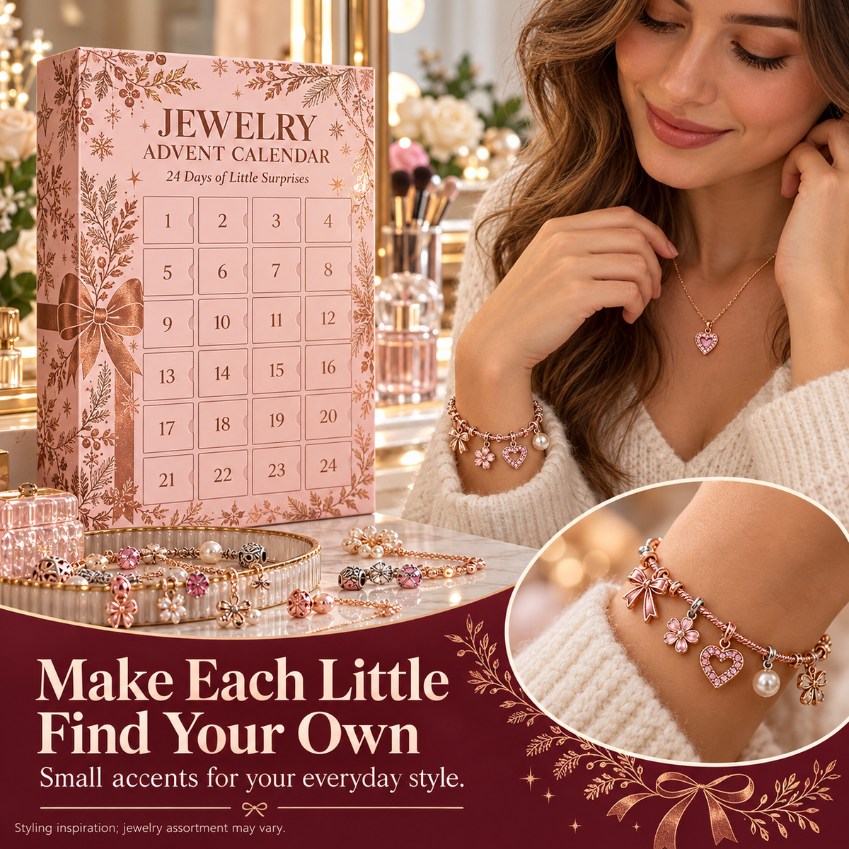 💎 SparkleJoy™ 24-Day Jewelry Advent Calendar – Christmas Surprise Gift Box for Women