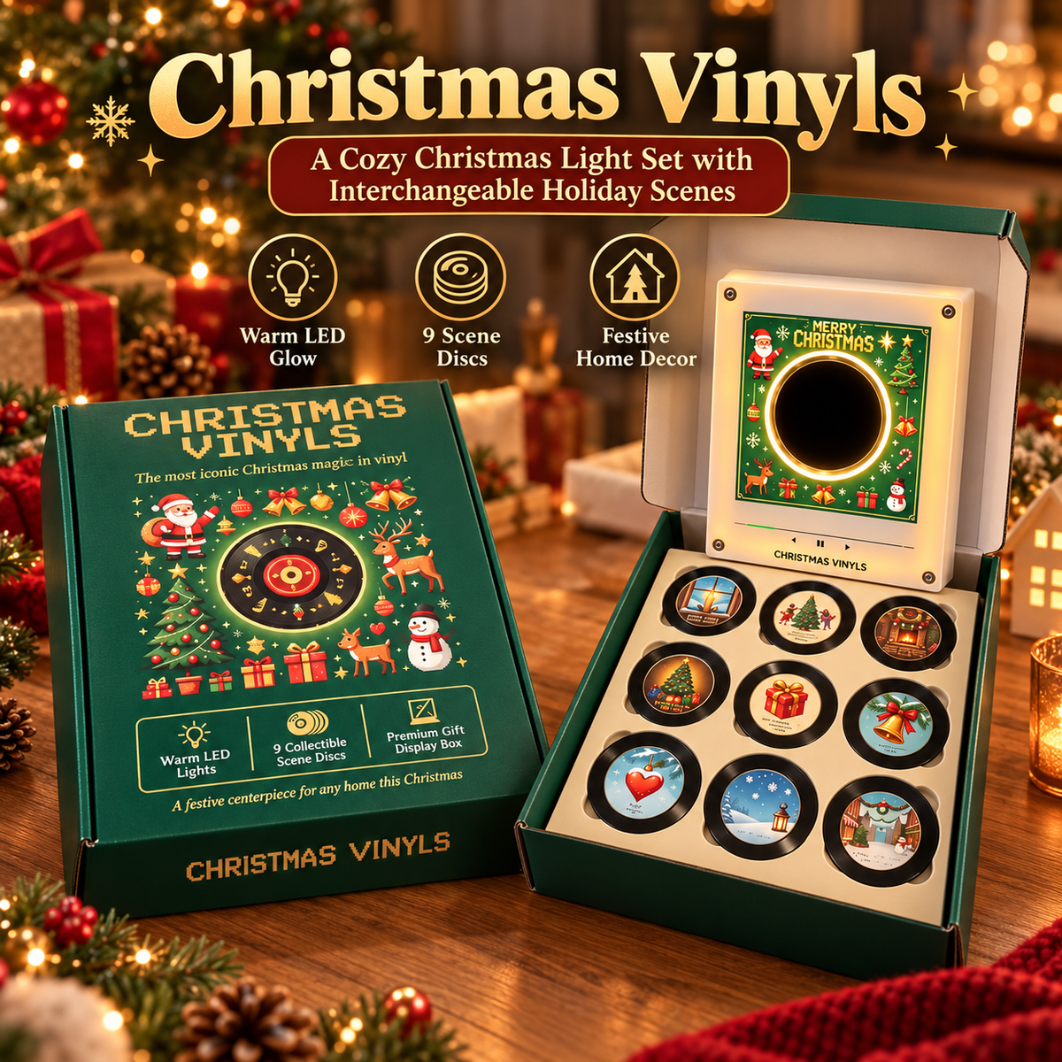 🎄 VinylMagic™ Christmas Record Player Light A Retro Holiday Experience With Music, Light & Christmas Magic