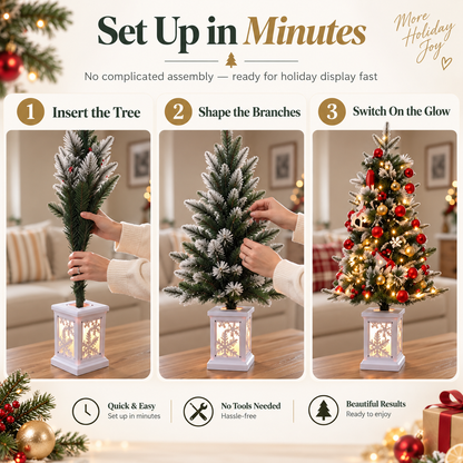 ✨ MerryGlow™ Pre-Lit Tabletop Christmas Tree – Festive Mini Tree with Glowing Lantern Base
