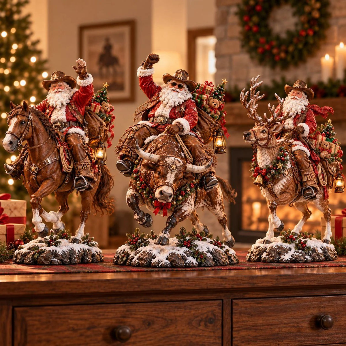 Western Christmas Santa collection with horse longhorn and reindeer styles
