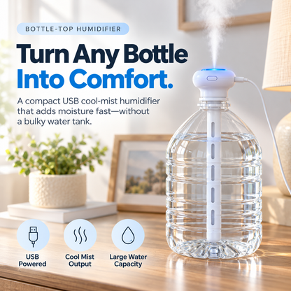 MistMate™ Bottle-Top USB Humidifier – Compact Cool-Mist Setup