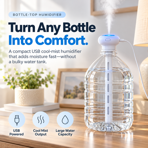 MistMate™ Bottle-Top USB Humidifier – Compact Cool-Mist Setup