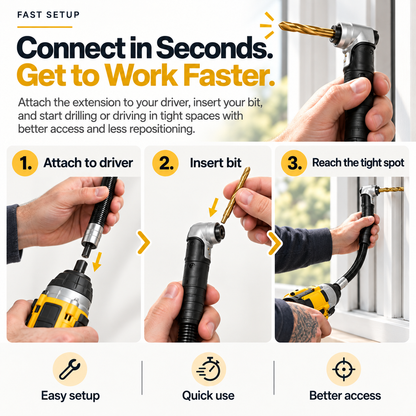 90° Right Angle Drill Adapter™ – Reach Tight Spaces Faster | Flexible Extension Shaft for Effortless Drilling