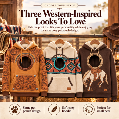 Western Pet Carrier Hoodie for Women, Cozy Hooded Sweatshirt with Built-In Pet Pouch & Viewing Window, Hands-Free Carrying Hoodie for Small Dogs, Cats & Puppies