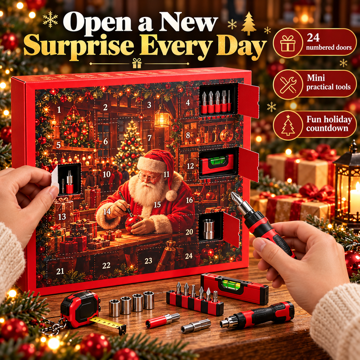 🛠️ ToolJoy™ Christmas Tool Advent Calendar – Mini Tool Surprise Gift Box for DIY Lovers