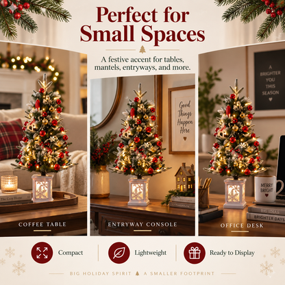 ✨ MerryGlow™ Pre-Lit Tabletop Christmas Tree – Festive Mini Tree with Glowing Lantern Base