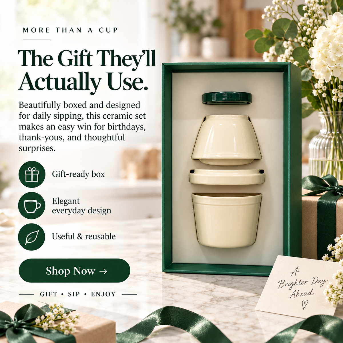 Gift-ready ceramic coffee and tea set with presentation box