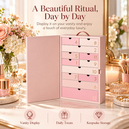 🎀 BeautyBloom™ 12-Day Advent Case – Elegant Beauty Countdown Box with Reusable Storage Drawers