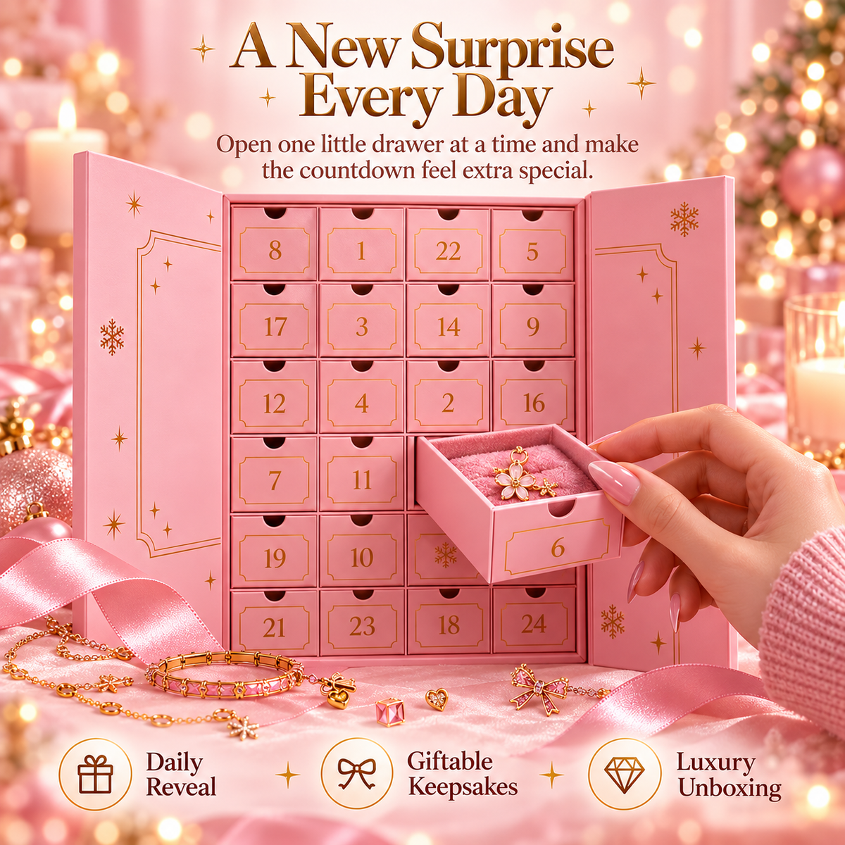 💎 LuxeLuna™ 24-Day Jewelry Advent Calendar A Sparkling Surprise Behind Every Drawer