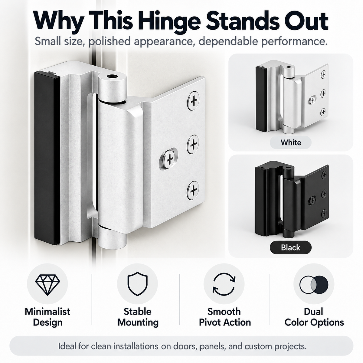 SlimPro™ Compact Side-Mount Door Hinge, Modern Minimalist Cabinet & Door Hardware, Space-Saving Design, Easy Installation Pivot Hinge