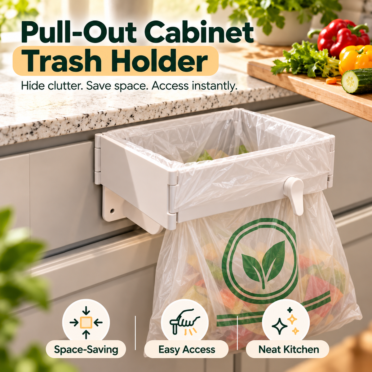 ✨ CleanNest™ Wall-Mounted Trash Bag Holder-Magnetic suction model（Includes 2 adhesive backings）
