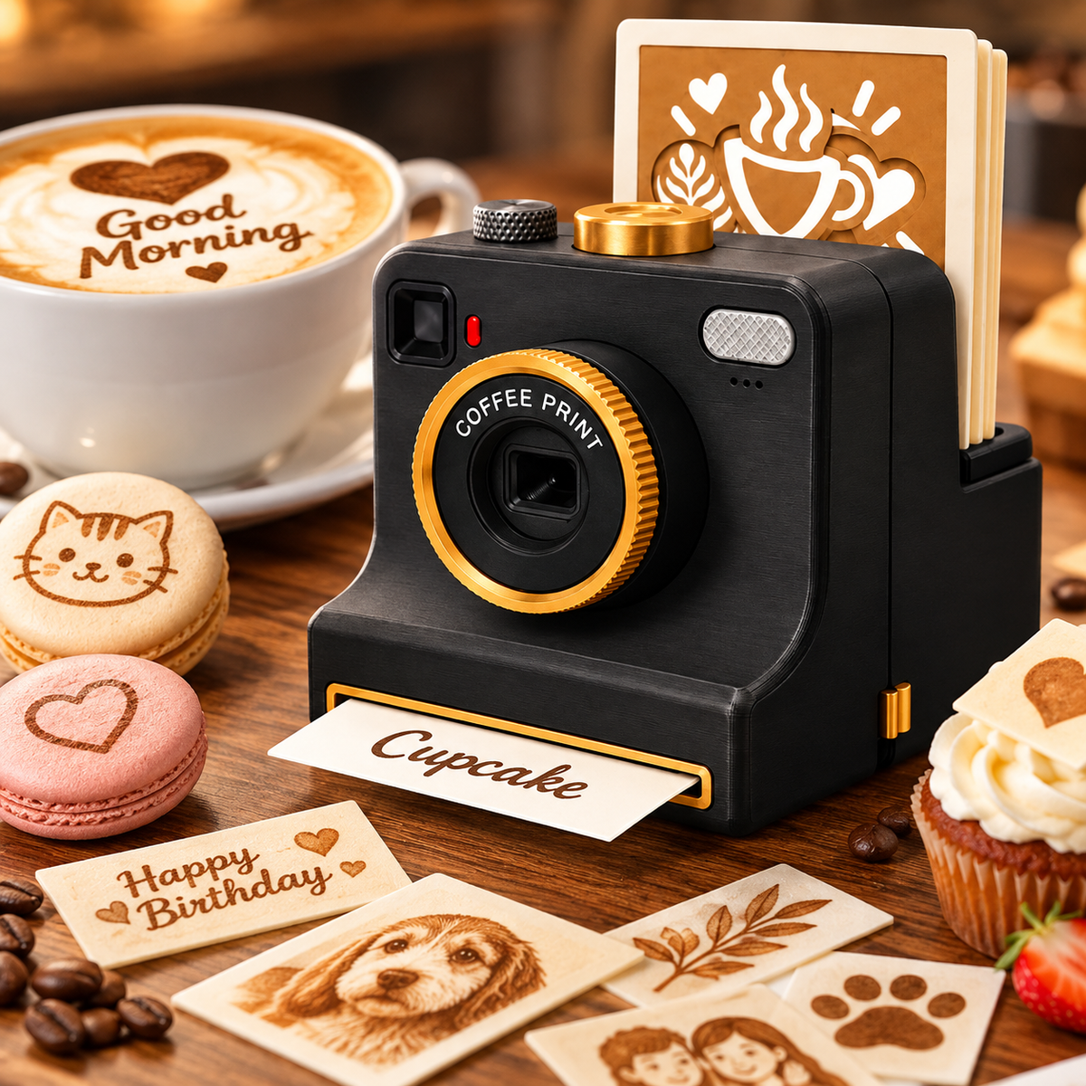 ☕📸 LatteSnap™ – One-Click Coffee Art Magic Camera with 8 Creative Design Cards ✨🎨