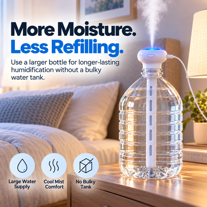 MistMate™ Bottle-Top USB Humidifier – Compact Cool-Mist Setup