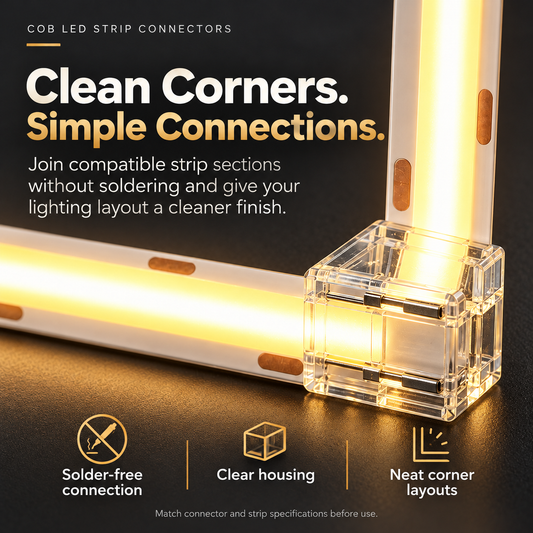 ✨ GlowLink™ COB LED Strip Corner Connectors – Solder-Free, Seamless Lighting Connections