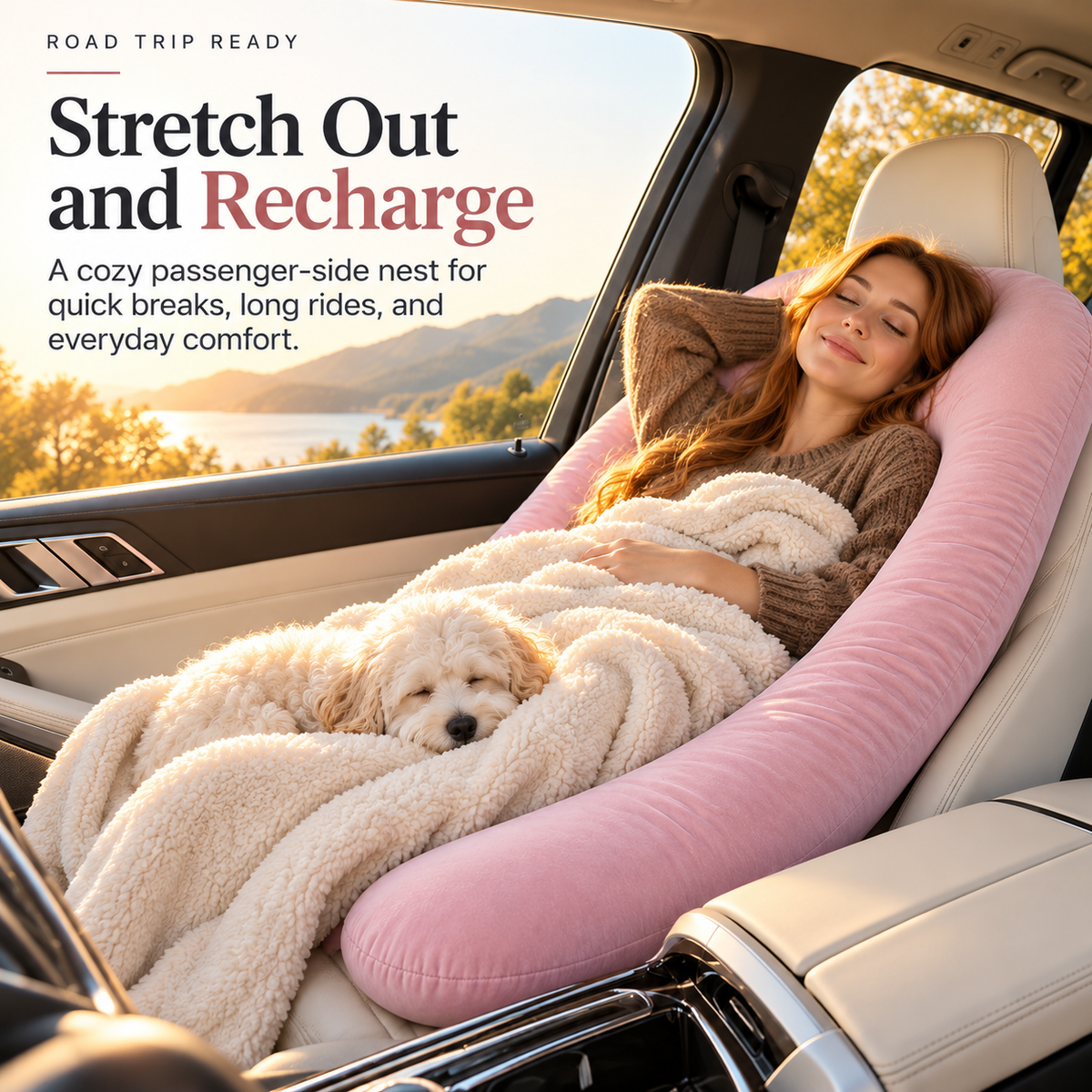 🚗 CozyDrive™ Full-Body Car Seat Pillow – Ultimate Travel Comfort 💗