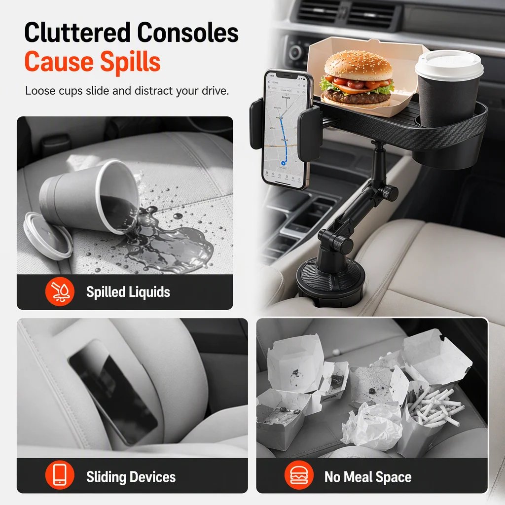 3-in-1 car cup holder phone mount with tray and organizer - product image 2
