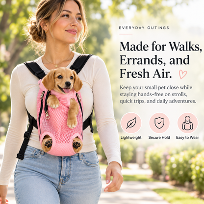 Hands-Free Dog Carrier Backpack for Small Dogs & Cats – Breathable Mesh Front Chest Pet Carrier with Adjustable Straps, Comfortable Puppy Carrying Bag for Walking, Travel & Outdoor Adventures