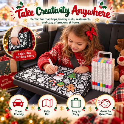 🎄 ColorJoy™ Christmas Coloring Mat Kit – Reusable Holiday Activity Set with 24 Markers