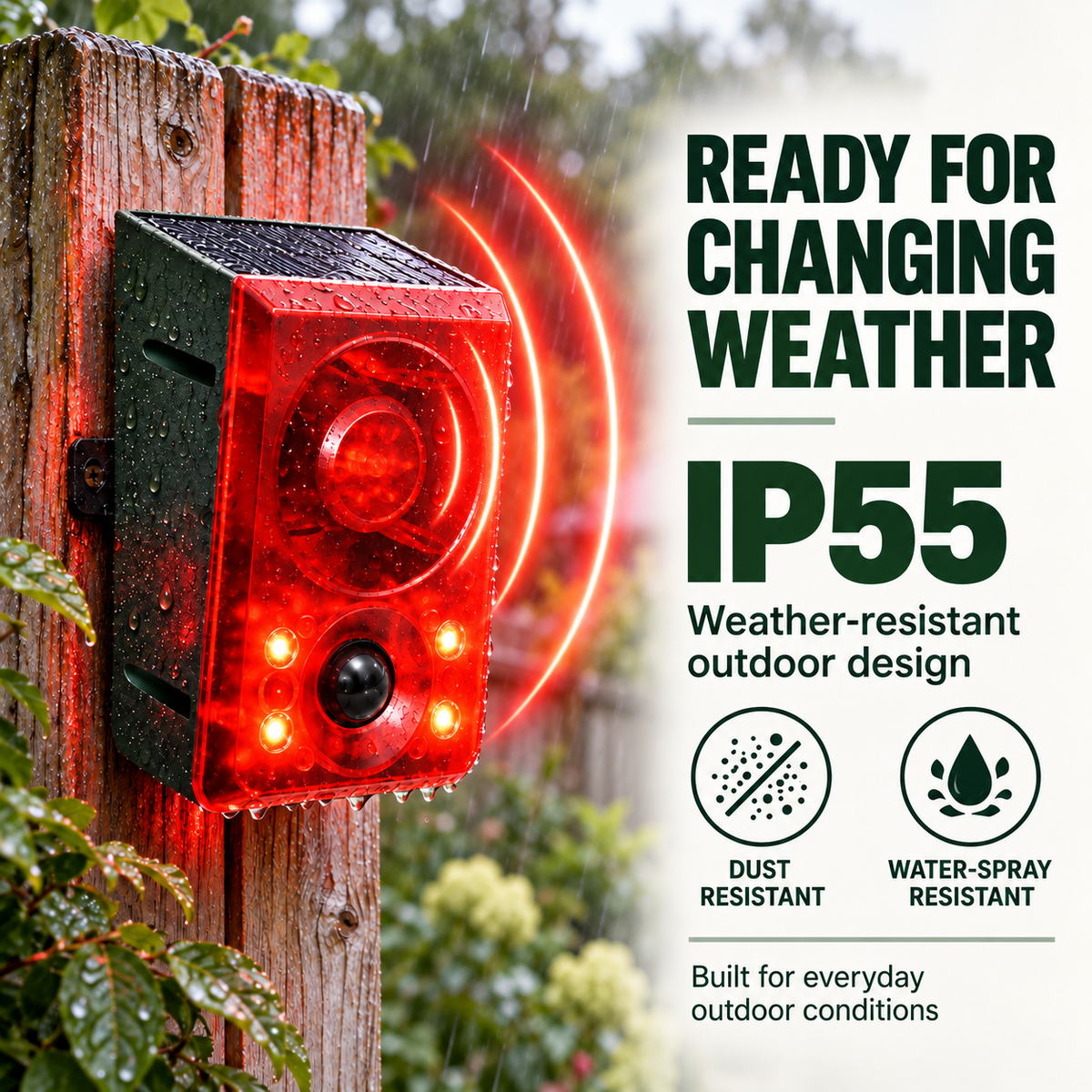🚨Solar Outdoor Motion Sensor Alarm - Dog Barking & Gunshot Sound, Support Recording and Volume Adjustment, 130dB Noise with Flashing Light to Deter Raccoon, Deer, Skunk, Bear, Coyote