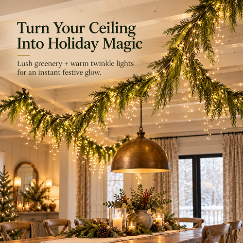 🎄 Pre-Lit Christmas Garland – Magical Holiday Ceiling Decor ✨