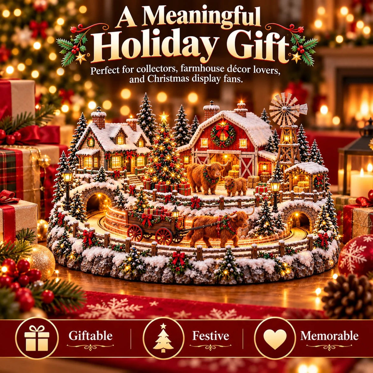 🤠 Highland Cow Christmas Farm Village – Lighted Farmhouse Holiday Décor 🎄✨