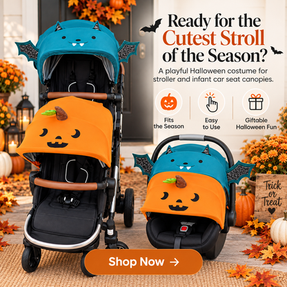 👻 SpookyStroll™ Halloween Stroller Costume – Cute Pumpkin & Bat Canopy Cover for Festive Family Fun
