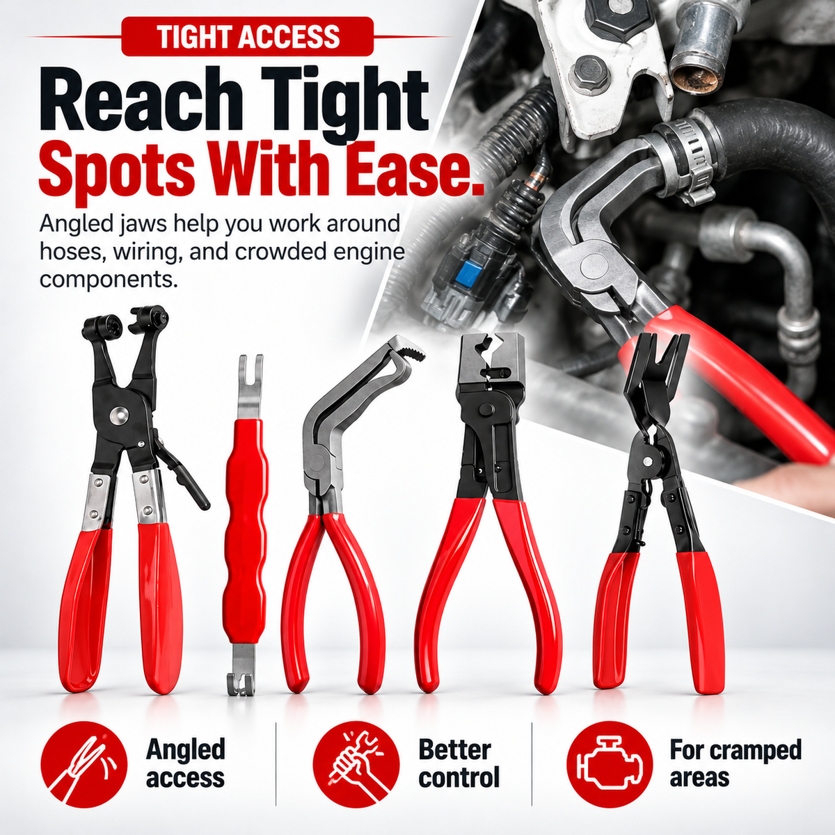 🔧 5-Piece Hose Clamp Pliers Set – Automotive Hose Clamp Removal Tool Kit