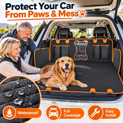 Waterproof dog car seat cover, black and orange - product image 1