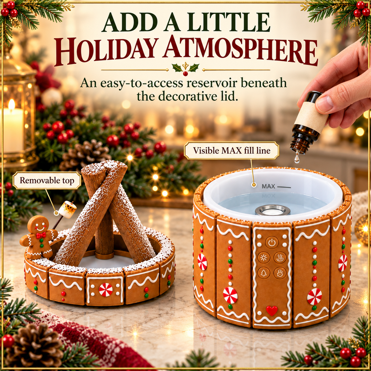 🎄 GingerGlow™ Christmas Fireplace Diffuser – LED Flame & Aromatherapy