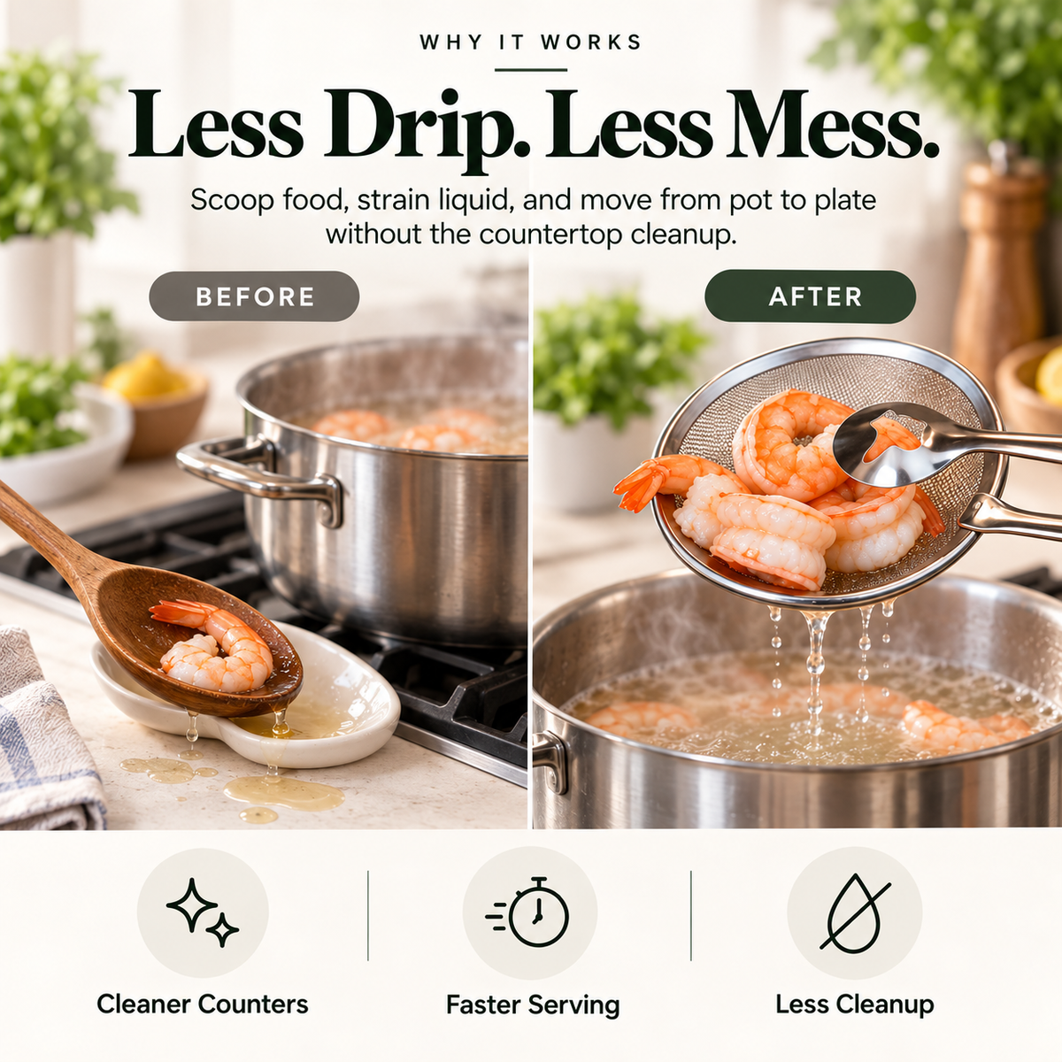 🍟 FryGrip™ 2-in-1 Oil Draining Tongs – Stainless Steel Deep-Fry Strainer & Food Grabber