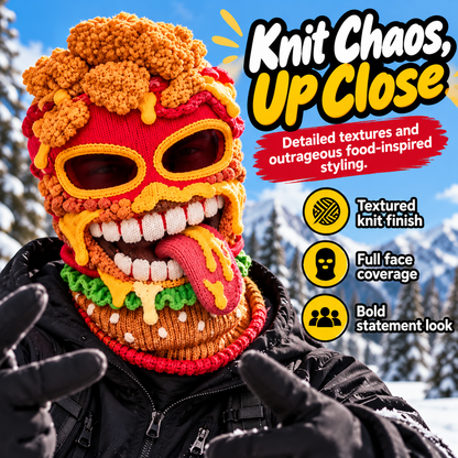 Funny Food Balaclava Ski Mask, Novelty Knitted Full Face Mask with Stretch Fit, Warm Winter Head Cover for Skiing, Snowboarding, Streetwear, Parties & Costume Fun