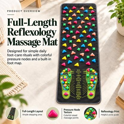 Reflexology Foot Massage Mat, Full-Length Acupressure Walking Mat with Textured Pressure Nodes, Foot Relaxation & Massage Pad for Home, Office and Daily Wellness
