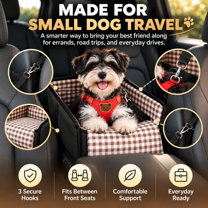 🐶 PawRide™ Center Console Dog Booster Seat – Cozy Elevated Car Seat for Small Dogs
