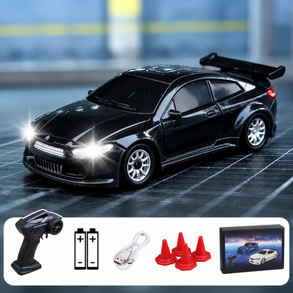 1:64 RC Drift Car, 2.4GHz Remote Control Racing Car with LED Headlights, Rechargeable Mini Drift Car with Traffic Cones, High-Speed Toy Car Gift for Kids & Adults