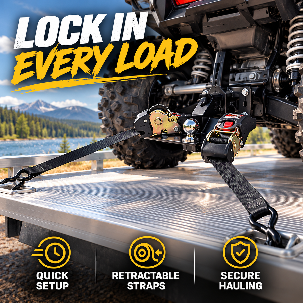 💪 LoadLock Pro™ Retractable Ratchet Tie-Down Straps – Heavy-Duty Cargo Securing System