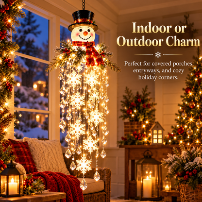 Lighted Snowman Christmas Hanging Decor, Warm LED Snowflake Ornament for Porch, Entryway & Holiday Home Decoration