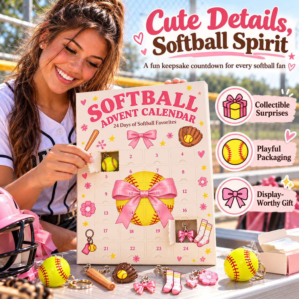 24-Day Softball Advent Calendar for Girls, Christmas Countdown Gift with Daily Softball-Themed Surprises, Fun Holiday Gift for Players, Teammates & Softball Lovers